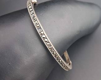 Vintage Art Deco Sterling Hinged Bangle With Marcasite 1 Stone Missing