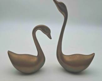 Vintage Solid Brass Swans