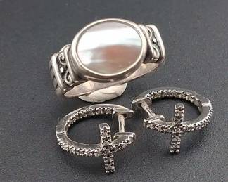 Sterling Ring Size 5 And Sterling Cross Earrings