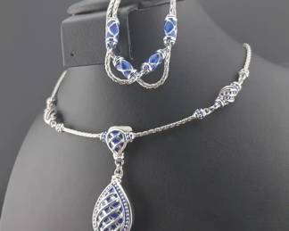 John Medeiros Blue Lattice Teardrop Pendant Necklace 16in And Bracelet Set
