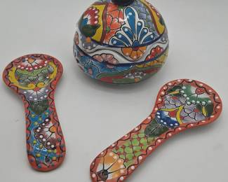 Handpainted Talavera Pot And Spoon Rests