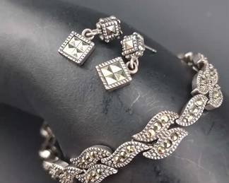 Vintage Sterling And Marcasite Bracelet And Earrings