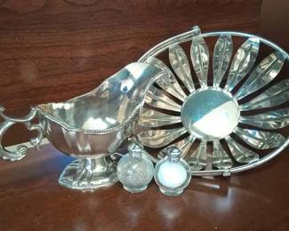 Vintage Metal Collection Cutout Bowl, Pitcher, Small Salt Pepper Globes