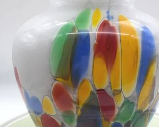 Murano Style HandBlown Art Glass Vase with Multicolor Confetti Pattern