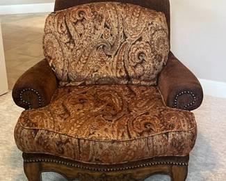 Monarca Oversized Down Feather Chair with Wood, Elaborate Carvings