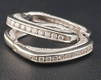 14k White Gold Moissanite Squared Hoop Earrings
