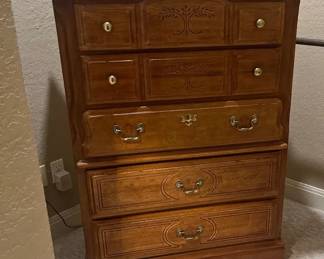 Wood 5 Drawer Dresser Carved Tree Design