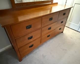 Mission Style Dresser with Mirror: (Shows wear) 65" x 19" x 33"