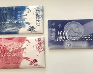 US Mint Uncirculated Coin Sets 1999 State Quarters P and D  Susan B Anthony D