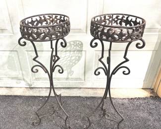Pair of Metal Pedestal Planters