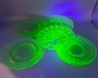 12 Assorted Uranium Glass Plates