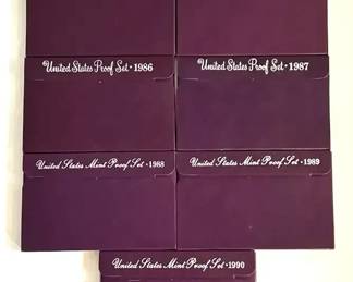 7 United States Mint Proof Sets 1984 1990S