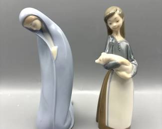 Lladro Figurines Girl with Pig and Madonna