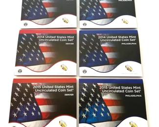 US Mint Uncirculated Coin Sets 2013 2014 2015 Philadelphia and Denver