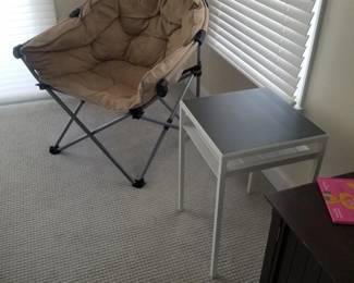 Camp chair; accent table