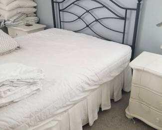 Queen bed with metal headboard