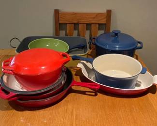 Brightly Colored Cast Iron And Enameled Bakeware, Pots And Pans