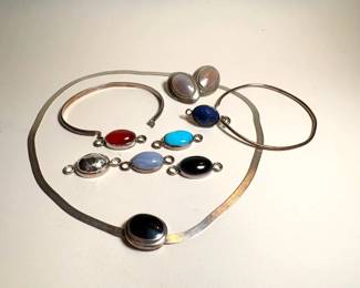 Sterling Silver Shell Earrings, Necklace And Interchangeable Bracelets