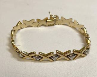 Vintage Italian Hugs And Kisses 14k Two Tone Gold Bracelet