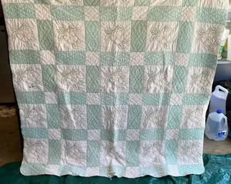 Sweet Cherry Blossom Embroidered Quilt  Needs Repair