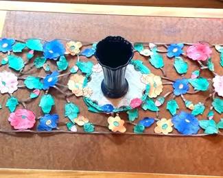 Blue Fiesta Vase, Beautiful Handmade Table Runner  Matching Doily