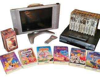 Vintage Retro Video Lot Sharp AQUOS 15 LCD TV Daewoo VCR Bundle with VHS Tapes