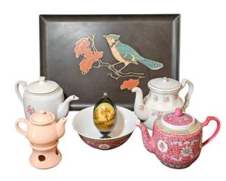 Eclectic Reseller Lot... Couroc Tray... Mun Shou Teapot