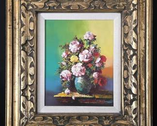 Vintage MidCentury Impasto Floral Oil Painting Signed Lamont