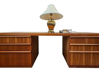 MidCentury Modern Style Office Set 90 Executive Desk, Low Bookcase, Brass Lamp