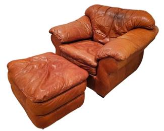Leather Trend Tan Leather Armchair Matching Ottoman Set