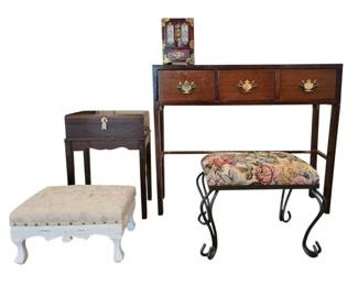 Vintage Furniture Decor Lot Tables, Stools, Jewelry Box