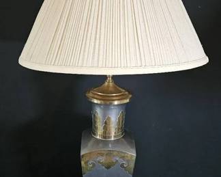 Vintage 39 Wildwood Chinoiserie Brass Pewter Asian Vase Table Lamp w Shade