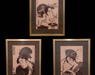 Three pc Vintage Japanese Ise Katagami Stencil Textile Art Set