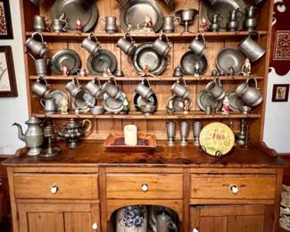 $2,000~Antique English Pewter Cupboard 