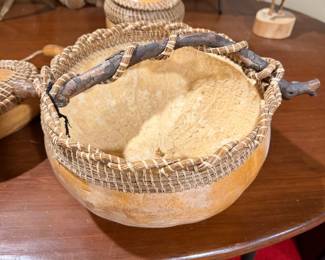 $65~ Vintage Gourd & Pine Needle Basket