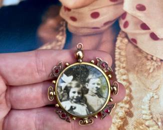 $795~Antique English Edwardian 9kt Rose & Yellow Gold Ruby Double Sided Pendant