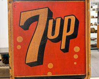 A vintage 1940s or 1950s metal 7Up advertising sign, 3' square.