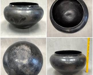 More views of the large 12-inch tall Southwest Native American blackware ceramic olla or vessel, consistent with traditional Pueblo pottery styles such as those from Santa Clara or San Ildefonso