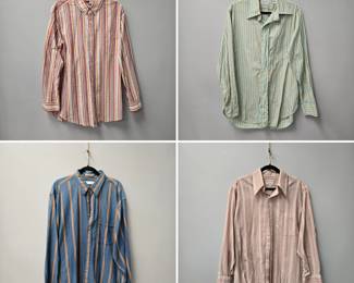 Fresh vintage - men's button-front long-sleeve shirts in lightweight fabrics, with vertical stripes in cool blues, summery greens, and warm tones