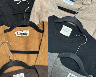 Another view of the men's pullover sweaters, crew neck and v-neck; cashmere and cashmere/lambswool blends; earth tones; sizes 42, 44, 46, XL