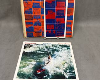 Vintage 1976 paper sample and design book titled Imagination XX: Rivers U.S.A., published by Champion Papers; "Guide to Rivers U.S.A. / Imagination XX," a rare vintage promotional design book and paper sample collection published in 1976 by the Champion International Corporation