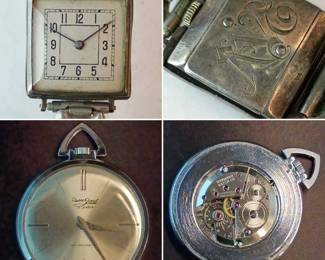 A vintage Art Deco wristlet/watch, featuring an ornate hand-engraved monogram on the back; and a vintage mid-century Pierre Givaut Swiss-made mechanical pocket watch