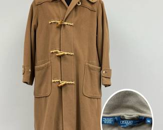 Polo by Ralph Lauren brown wool hooded duffle coat with toggles and patch pockets, size M
