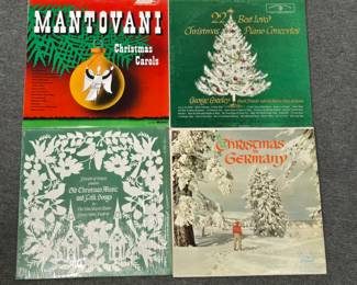 Vintage Christmas albums: Mantovani Christmas Carols; 22 Best Loved Christmas Piano Concerts George Greeley; Yale Carol Choir Old Christmas Music and Folk Songs; Capitol Records Christmas in Germany