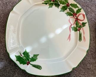 Los Angeles Pottery serving platter in the "Holly & Ribbon" pattern, designed by Laurie Gates