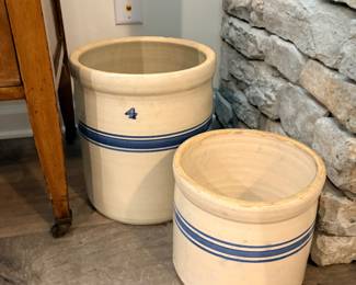 4-gallon stoneware crock is from Marshall Pottery of Marshall, Texas. & smaller crock