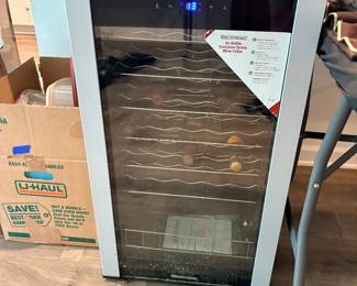 Wine Enthusiast 36-bottle Evolution Series wine cellar, featuring a stainless steel trimmed glass door and digital temperature controls