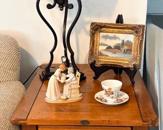 rustic-style Irish Coast side table crafted from solid recycled pine & table lamp