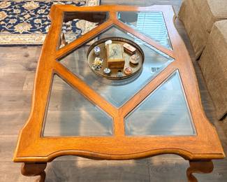 Ethan Allen Legacy Collection French Louis XV style oak and glass coffee table