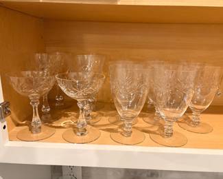 vintage Cambridge Bexley water glass, featuring distinctive starburst cut patterns on the bowl, multiple sizes